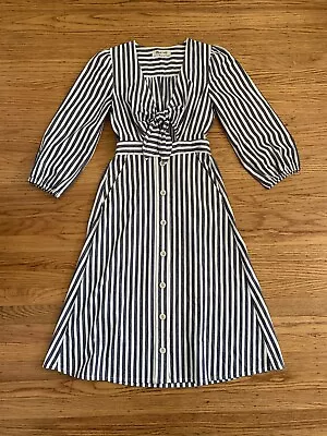 New Madewell Womens Sz 0 White Gray Shimmer Stripe Cut-out Bow Midi Dress  • $31.99