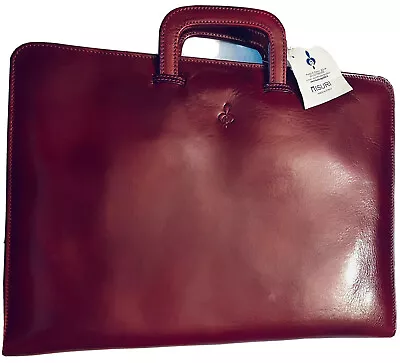 Italian Handmade Misuri AttachÉ Briefcase Organizer Work Bag Red Leather  Zipped • $98