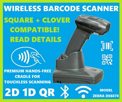 SQUARE & CLOVER POS Wireless 2D/1D/QR Barcode Reader Zebra DS6878 Handsfree! 🔥⭐ • $89.99