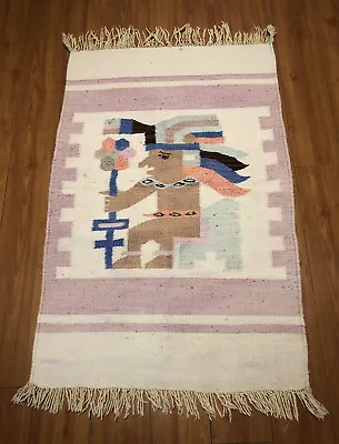 Aztec Mexican Woven Rug Wall Tapestry Pastel Vintage Hand Woven Wool Pink Pastel • $39