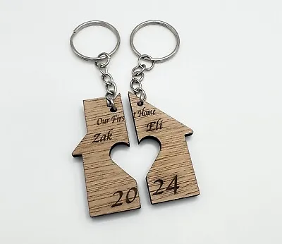 Unity Couples Half And Half Home Keyring - House Keyring - Wooden Personalised K • £10