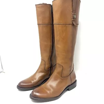 Women's Frye Brown Leather Melissa Button Riding Tall Boots Side Zip Size 7 B • $59.99