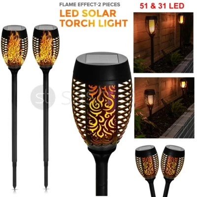 £9.95 • Buy 2PCS LED Flame Solar Torch Light Waterproof Flickering Dancing Path Garden Lamp