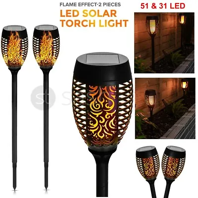 2PCS LED Flame Solar Torch Light Waterproof Flickering Dancing Path Garden Lamp • £9.95