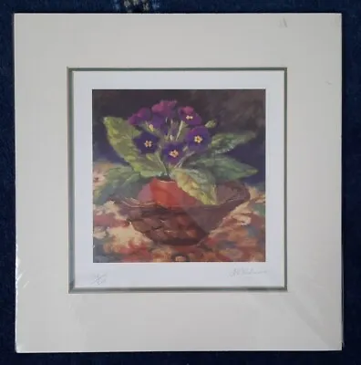 £24.99 • Buy Purple Primula By Nel Whatmore - Signed Mounted Limited Edition Floral Print