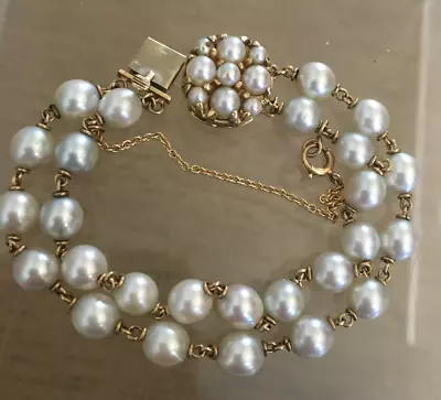 VINTAGE 1950s 14KT GOLD AAA AKOYA SALTWATER PEARL BRACELET 7mm 6 3/4in. W/CLASP • $835