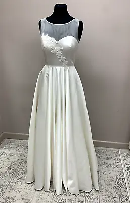 Wedding Dress Size 12 Lou Lou Satin A-Line With Floral Beading • £299