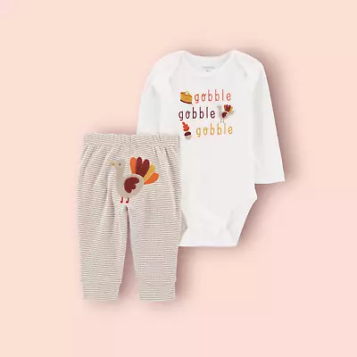 Carter's 2-Piece Thanksgiving Bodysuit Pant Set Size 9m 18m Gobble Turkey NWT • $8.99