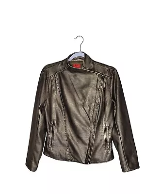 $35 • Buy V Cristina Women's Long Sleeves Faux Leather Bronze Moto Jacket Size M