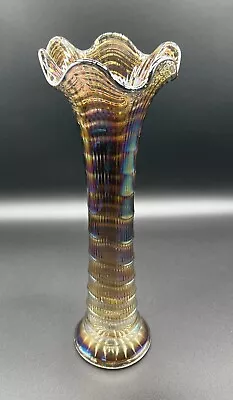 Vintage Imperial Carnival Glass Ripple 12.5” Swung Vase Smoke Color *Imperfect* • $65.97