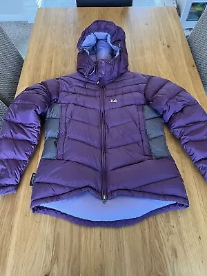 RAB Womens Ascent Pertex Mountain Down Jacket Purple Puffer Hooded UK 12 • £2.19