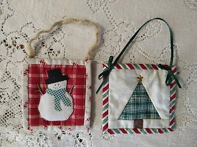 2 Handmade Mini Quilts CHRISTMAS ORNAMENTS Tree Star Snowman 3 3/4  Quilted • $14.99