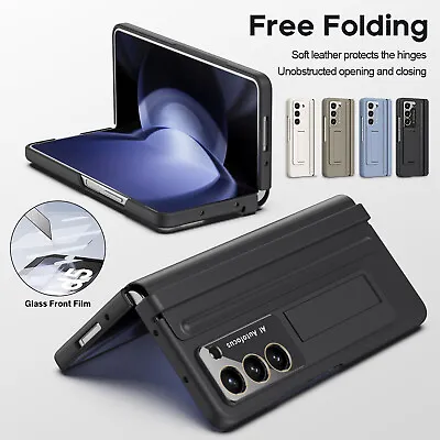 Leather Hinge Case With Glass Screen Kickstand For Samsung Galaxy Z Fold 5 4 3 2 • $27.50