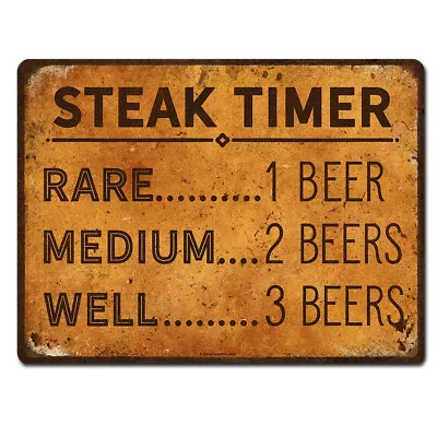 Vintage Retro BBQ STEAK TIMER BEER Bar Drink Pub Shed Garden Man Cave Metal Sign • £3.99