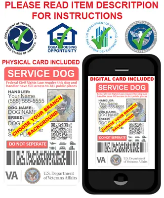 Custom Dual Sided Service Dog Id Card Military Veteran Physical&digital Card • $10.99