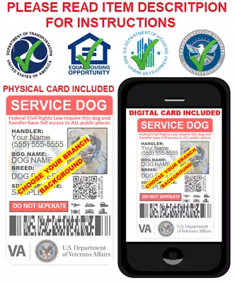 $10.99 • Buy Customizable Custom Service Dog Id Card Military Veteran Physical&digital Card