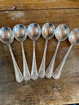 Antique Soup Spoons Walker & Hall Floral & Thread Pattern Silver Plated 19cm • £30