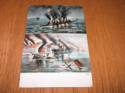 Antique 1907 Monitor & Merrimac & Virginia Sinking The Cumberland Civil War Pc • $2.99