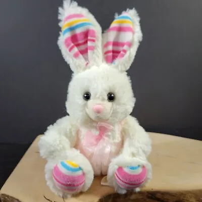 Gabitoy Easter Bunny Rabbit Plush White Striped Ears Feet Pink Ribbon 10  • $5.53