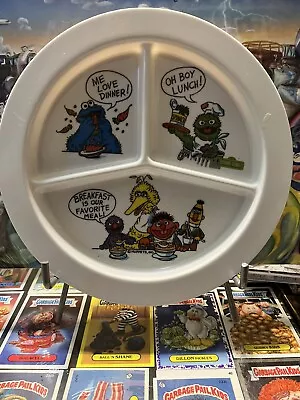 Vintage Melamine Sesame Street Muppets Round Divided Childs Plate Eating Is Fun! • $15