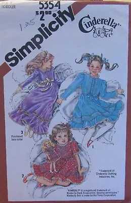 Vintage Simplicity 5354 Toddler Little Girls Sz 2 CINDERELLA DRESS Gown Pattern • $5.99