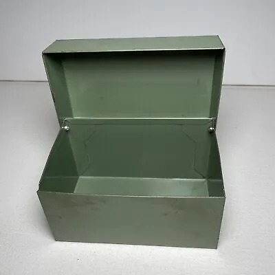 Vintage Ohio Art Co Green Tin Metal 3x5 Recipe Filing Index Card Hinged Box USA • $10