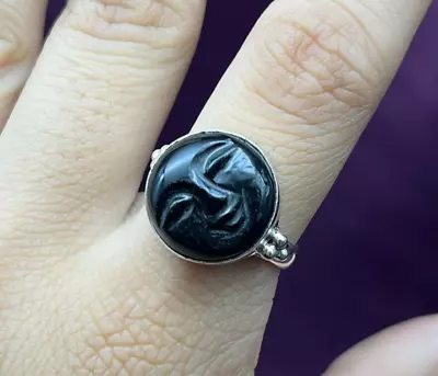 925 Sterling Silver Face Carved Black Onyx Cocktail Ring Handcrafted Face Ring • $27.65