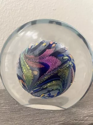 Rollin Karg Dichroic Art Glass Disc MAGNUM Paperweight SIGNED/DATED Mint! • $109