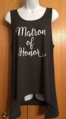 BELLA Matron Of Honor Tunic Grey Asymetrical Hem White Graphic Wedding • $12.50