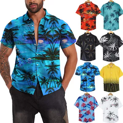 Mens Hawaiian Shirt Palm Tree Beach Party Holiday Stag Dance Aloha Summer Tee UK • £8.79