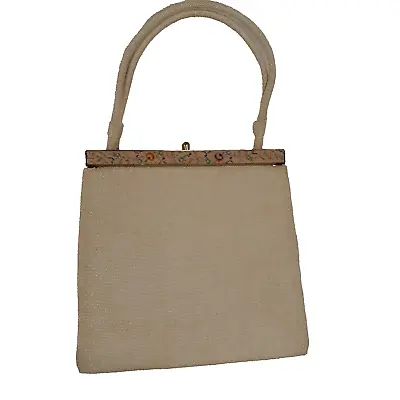 La France Vintage Womens Handbag Beige Double Top Handles Latch Snap Closure VTG • $29.95