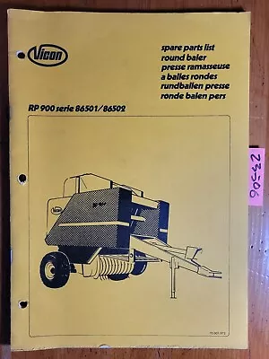 Vicon RP900 Round Baler Series 86501 86502 Parts Manual 70.001.972 • $25