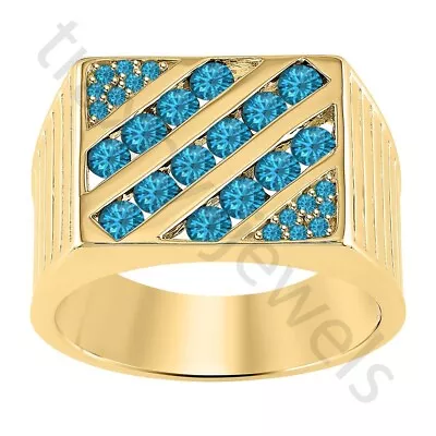 1.50ct Created Swiss Blue Topaz 14k Yellow Gold Over Square Engagement Mens Ring • $97.05