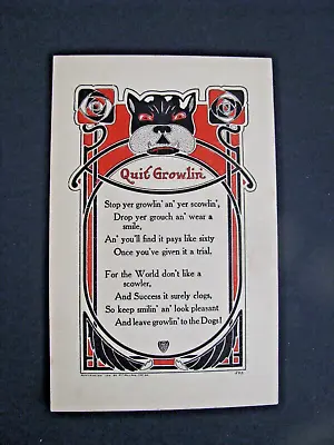 Vintage Dog Postcard Arts & Crafts P.f. Volland Quit Growlin” C. 1910 • $12.95