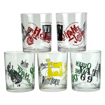 £44.80 • Buy Set Of 5 Vintage Scotch Whisky Glasses Queen Anne Haig VAT 69 Long John Scotland