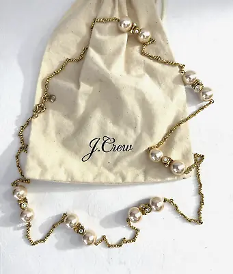 $19.99 • Buy J CREW Champagne Faux Pearl  Rhinestones In Gold Tone Chain Elegant Necklace 40”