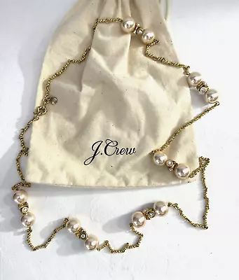 $19.99 • Buy J CREW Champagne Faux Pearl  Rhinestones In Gold Tone Chain Elegant Necklace 40”
