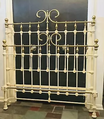 Late 1800’s Antique White Heavy Cast Iron Brass Ornate Full Bed P/U Or Freight • $625