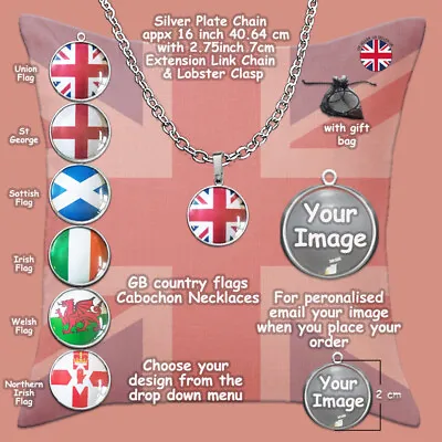 UK Flags England Scotland Ireland Cabochon Wales Silver Necklace Add Your Name • £4.45