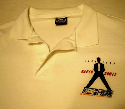 DAVID BOWIE Sound + Vision 1990 Concert Tour USA Vtg L White Polo COLLARED SHIRT • $89.99