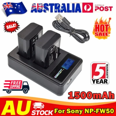 $30.99 • Buy 2X NP-FW50 Battery + Dual Charger Replace For Sony Alpha A5000 A6500 A6300 NEX-7