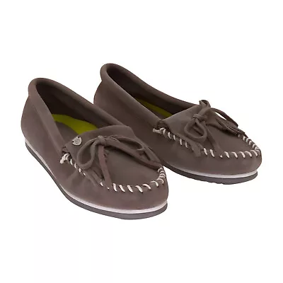 Minnetonka Womens Kilty Plus Moccasin Grey Suede Size 7 • $60