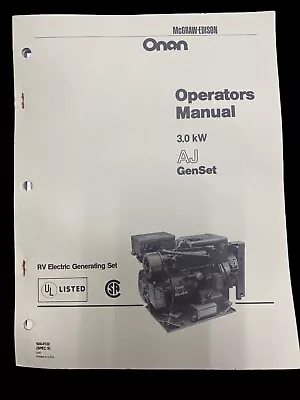 Onan Operators Manual For 3.0 KW AJ RV Genset W/Wiring Diagram • $21.99