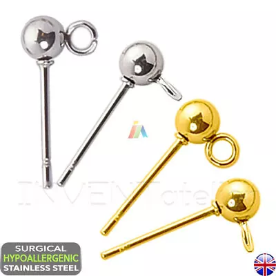 SURGICAL STEEL Hypoallergenic BALL HEAD STUD POSTS 3 4 5mm Earring  Findings 514 • £2.29