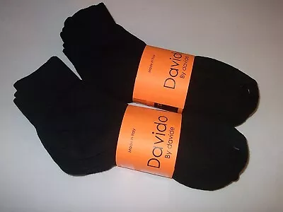 Davido Mens Socks Ankle / Quarter 100% Cotton Made In Italy 6 Pairs Black 13-15 • $19.50