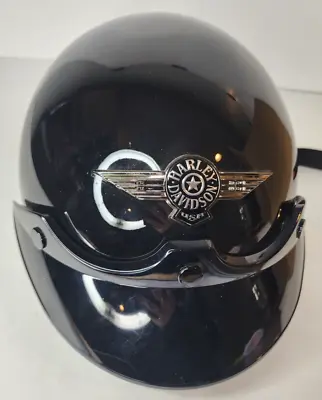 Vintage Harley Davidson Half Helmet With Removable Visor DOT BLACK SIZE Medium • $38