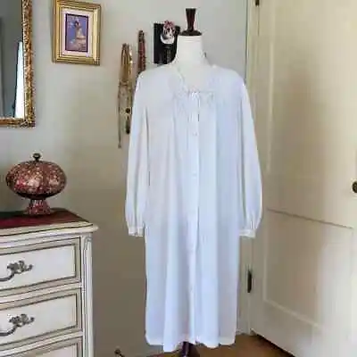 Vtg 60's Miss Elaine Lace Ribbon Peignoir Dressing Robe White Blue Wedding M • $9.99