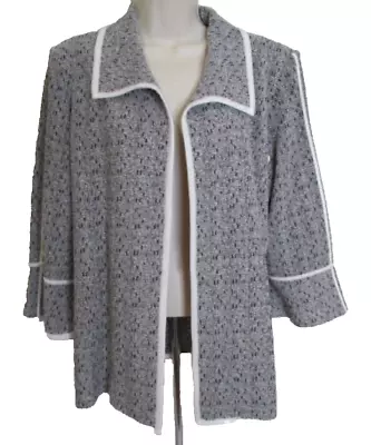 Ming Wang XL Black And White Open Front Career Cardigan Blazer Bell Sleeve • $110.49