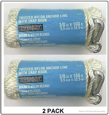 $34.29 • Buy Anchor Line Rope With Stainless Steel Thimble 100 Foot 3/8  Inch (2 PACK)