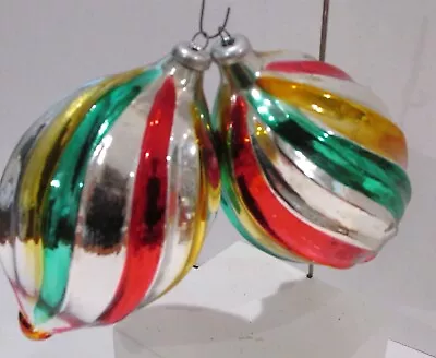 2 VTG Blown Mercury Glass Xmas Ornament Twist Swirl Teardrop Outdent Red Green  • $25